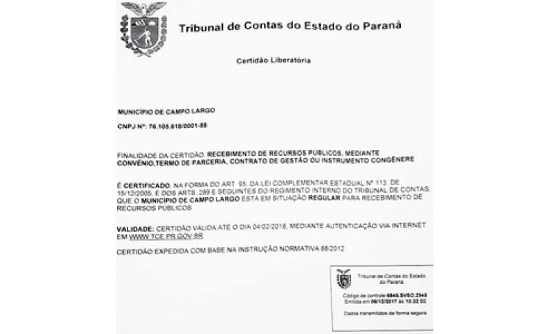 Campo Largo volta a ter certidão do TCE depois de mais de três anos