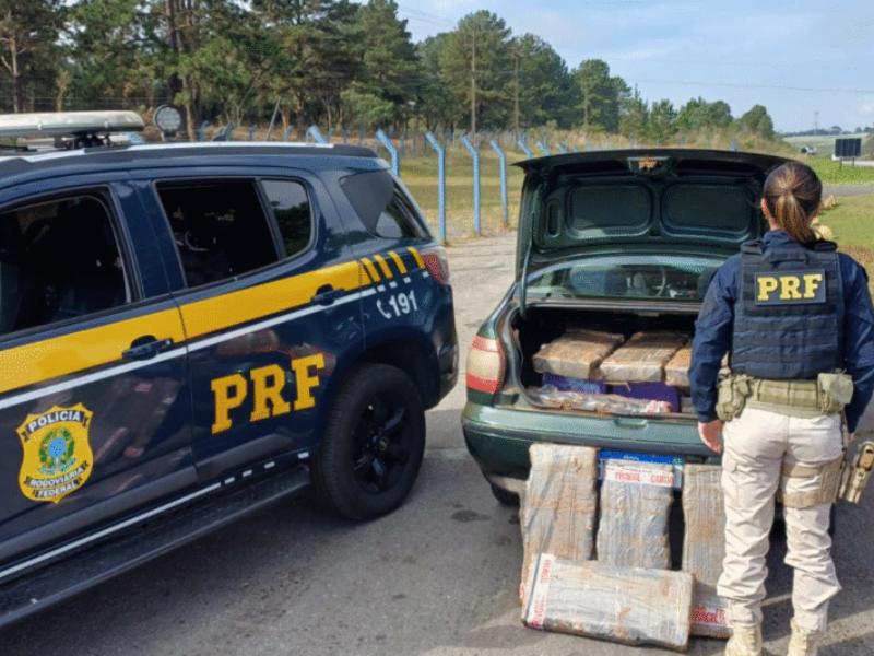 PRF apreende mais de 250 kg de maconha no porta-malas de carro na BR-277