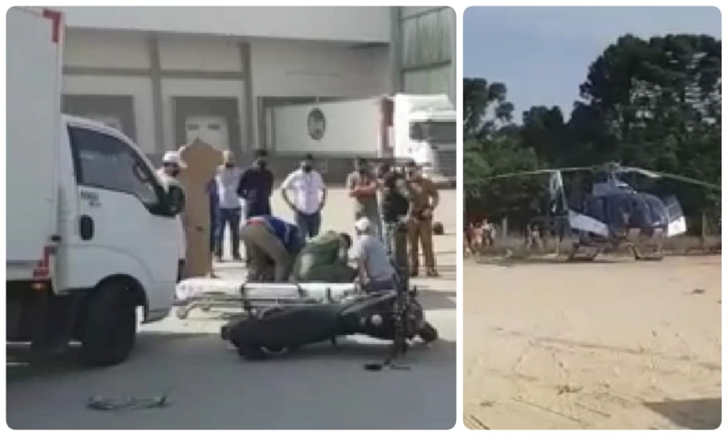 Motociclista helitransportado em estado grave após acidente no Miqueleto