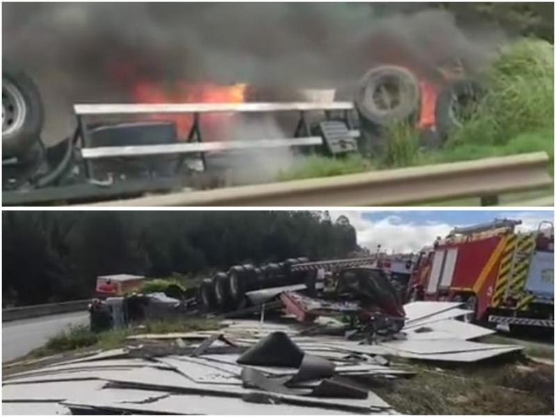 Caminhoneiro morre carbonizado em tombamento de carreta no Km 551
