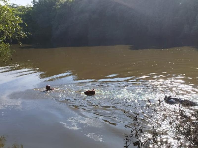 Corpo encontrado no Rio Iguaçu em Balsa Nova é retirado da água pelos Bombeiros 