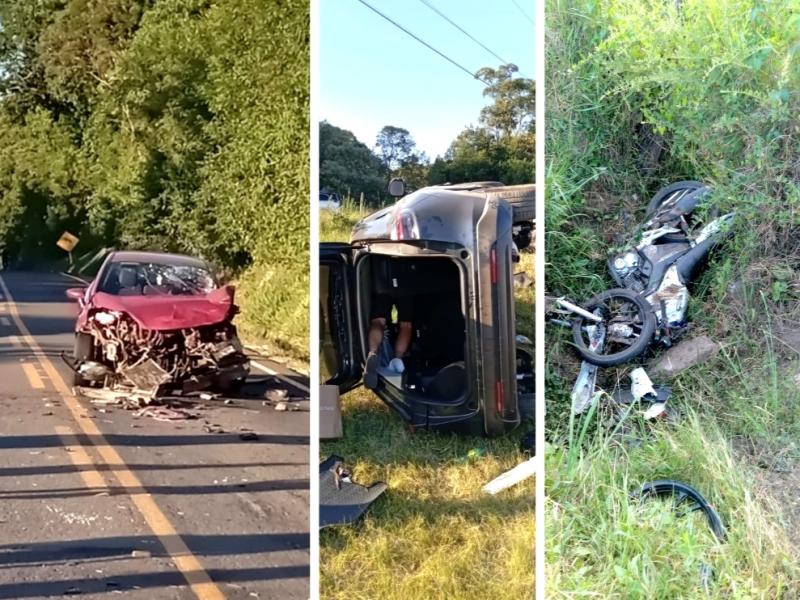 Acidente envolvendo dois carros e uma moto deixou uma vítima em estado grave na Estrada de Bateias