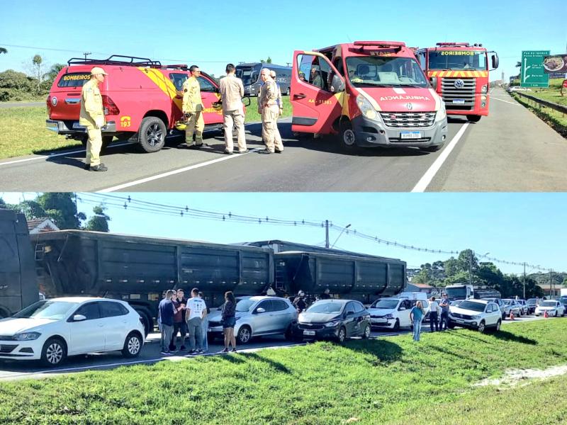Engavetamento com vários veículos deixa três feridos no Km 113 da BR-277
