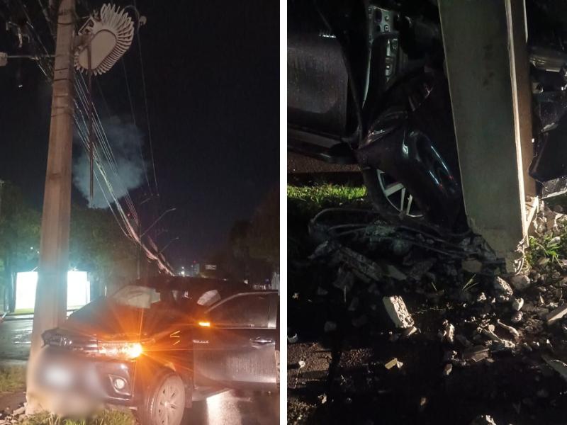 Acidente com Hilux derruba poste e causa falta de energia em Campo Largo